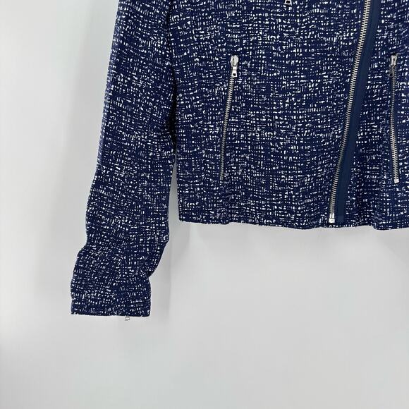Gap Moto Jacket Wmns Small Petite Navy Speckled Zip Up Asym Cotton Lined - Picture 2 of 9